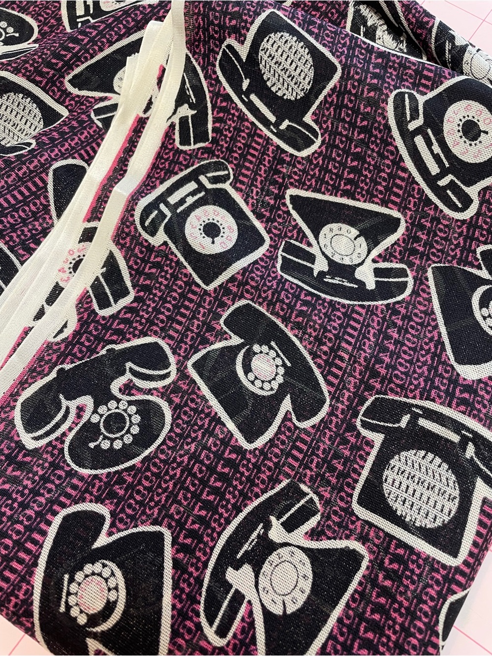 100% Silk Fabric 66” Scrap in Fun Retro Telephone Print